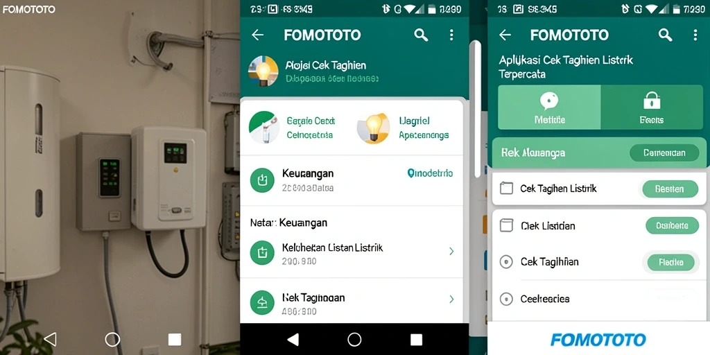 Tampilan antarmuka FOMOTOTO yang menampilkan tagihan listrik dan analisis penggunaan.