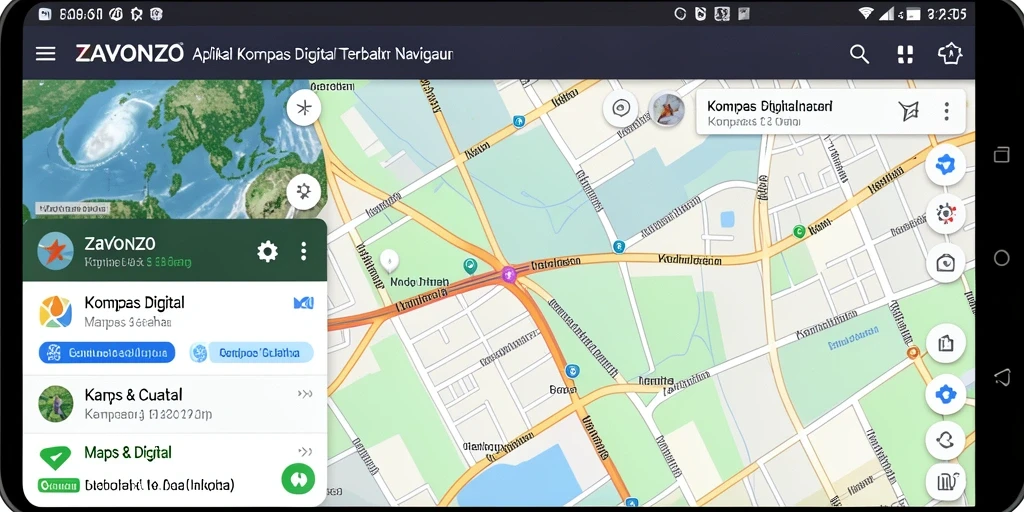 Antarmuka aplikasi ZAVONZO yang menampilkan fungsi Kompas Digital.