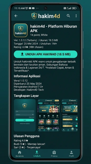 Tampilan halaman APK hakim4d
