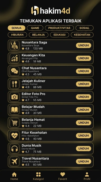 Tampilan katalog aplikasi hakim4d